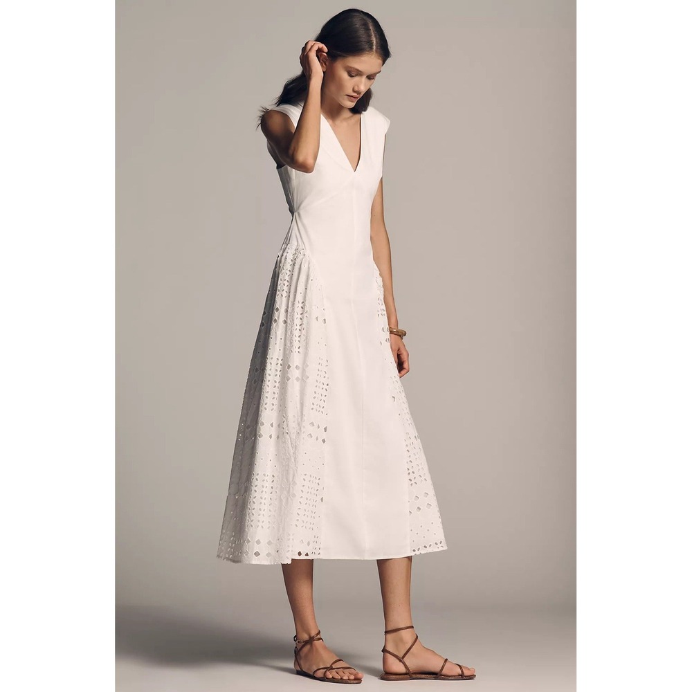 En Elly V-Neck Drop-Waist Pleated Midi Dress MSRP $178 Size XS